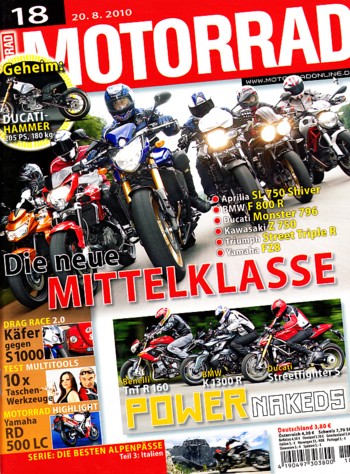 MOTORRAD 18/2010 – Aprilia SL 750 Shiver; BMW F 800 R; Ducati Monster 796; Kawasaki Z 750