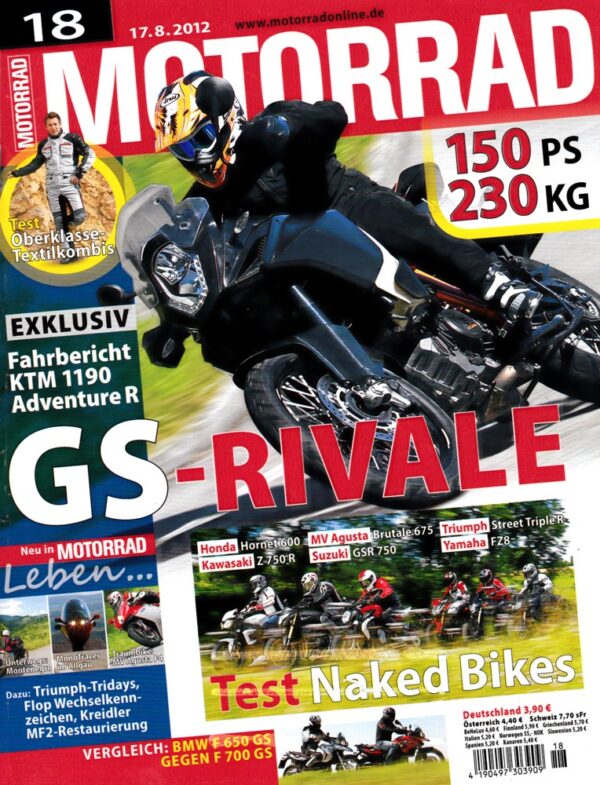 MOTORRAD 18/2012 – KTM 1190 Adventure R; Honda Hornet 600; Kawasaki Z 750 R Black Edition; MV Agusta Brutale 675