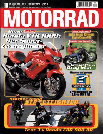 19_17.jpg MOTORRAD 19/1996 – Test Yamaha XVS 650 Drag Star; Honda CBR 900 RR Fireblade, hier von Luleb + Metisse + Big Bike umgebaut; Aprilia Pegaso