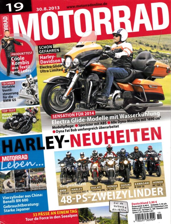 MOTORRAD 19/2013 – Test Harley-Davidson Electra Glide Ultra Limited; Test Horex VR6 Roadster; BMW F 700 GS; Ducati Monster 696