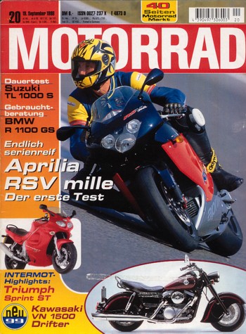 MOTORRAD 20/1998 – Test Aprilia RSV mille; Vertemati 495, ein Serienableger der Werksmaschine; Test Suzuki TL 1000 S