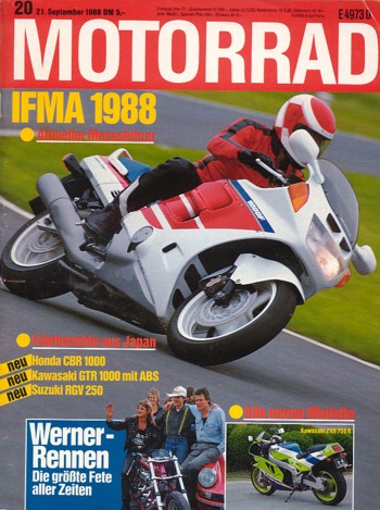 MOTORRAD 20/1988 – Test BMW K 75; Test Aprilia Red Rose 50; Test Aprilia Tuareg 50; Yamaha FZ 750, hier gedrosselt