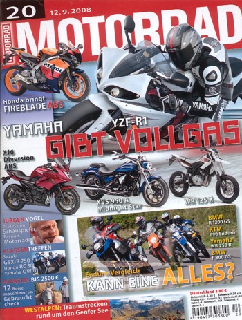 MOTORRAD 20/2008 – Yamaha WR 250 R; KTM 690 Enduro; BMW F 800 GS; BMW R 1200 GS