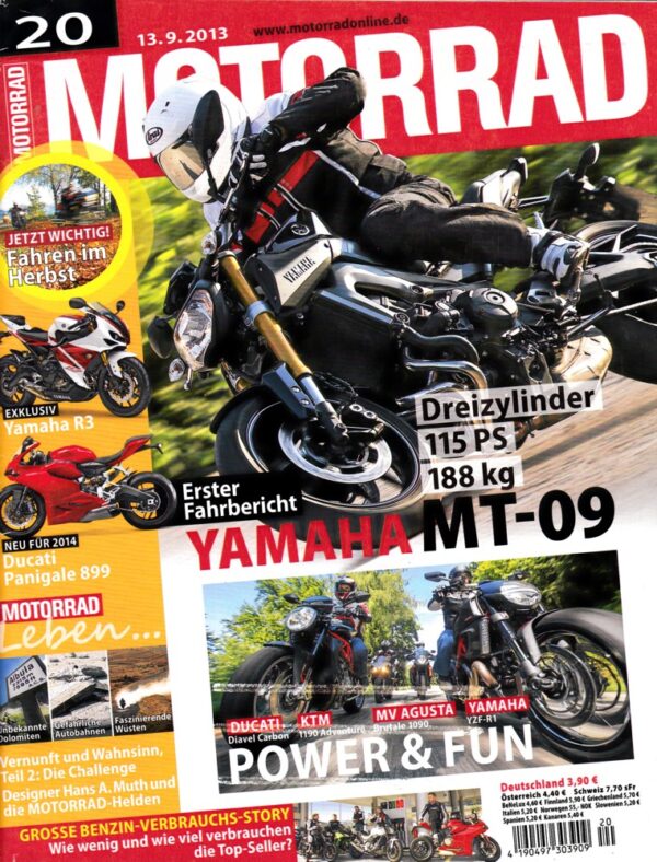 MOTORRAD 20/2013 – Test Yamaha MT-09; Vergleich Ducati Diavel Carbon; KTM 1190 Adventure; MV Agusta Brutale 1090 RR