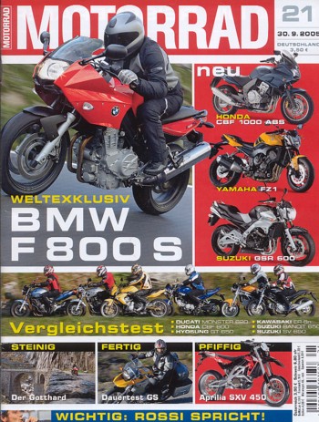 MOTORRAD 21/2005 – Triumph Daytona 675; Ducati Monster 620 Dark; Honda CBF 600; Hyosung GT 650