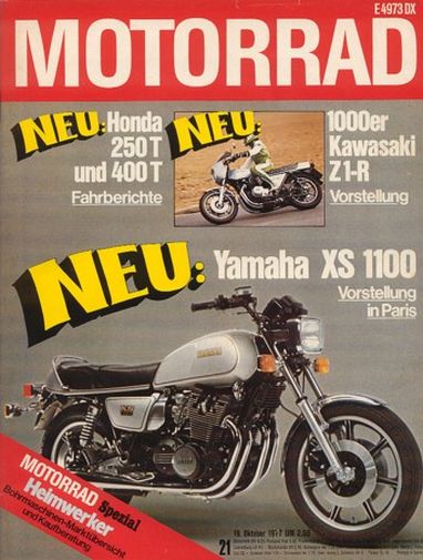 MOTORRAD 21/1977 – Kawasaki Z 1000 Z1-R; Test Fantic Caballero 125 Trial; Test Honda CB 250 / 400 T; Test Gilera 50 Touring
