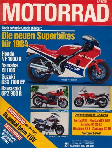 MOTORRAD 21/1983 – Honda VF 1000 R mit 74 kW (100 PS) als Neuheit für 1984
