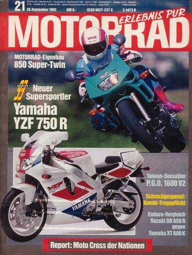 MOTORRAD 21/1992 – P.G.O. 1500 V2 63 kW (86 PS) als Neuheit für 1993; Yamaha YZF 750 R; Suzuki DR 650 R; Yamaha XT 600 K