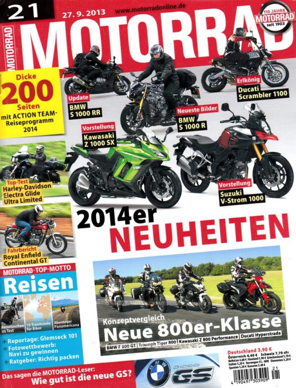 MOTORRAD 21/2013 – Suzuki V-Strom 1000; Kawasaki Z 1000 SX; Vergleich BMW F 800 GT; Vergleich Ducati Hyperstrada