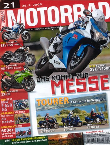 MOTORRAD 21/2008 – Test Triumph Street Triple R; BMW R 1200 RT; Triumph Sprint ST; Yamaha FJR 1300 A
