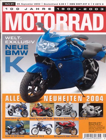 MOTORRAD 21/2003 – Test Yamaha FZ6 Fazer; Test Aprilia RS 125 Tuono; Aprilia RSV 1000 R Factory; Ducati 999 S