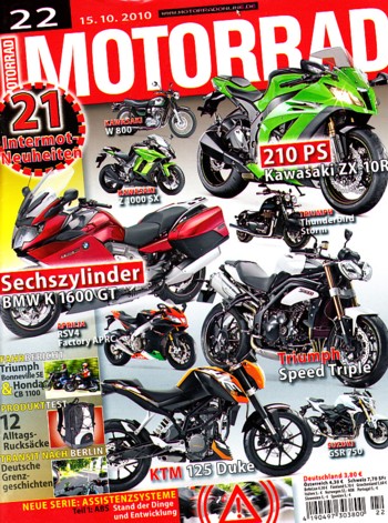 MOTORRAD 22/2010 – Vorstellung BMW K 1600 GT / GTL; Test Honda CB 1100; Test Triumph Bonneville SE; Vergleich BMW S 1000 RR
