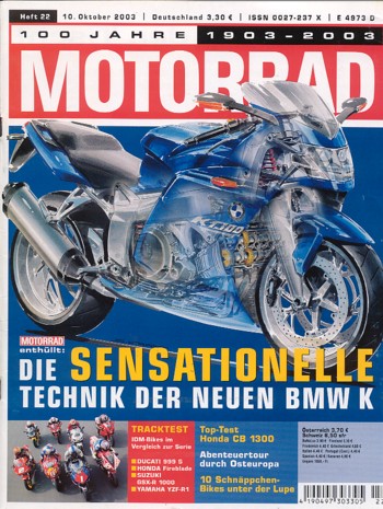 MOTORRAD 22/2003 – Test Honda CB 1300; Ducati 999 S; Honda CBR 900 RR Fireblade; Suzuki GSX-R 1000