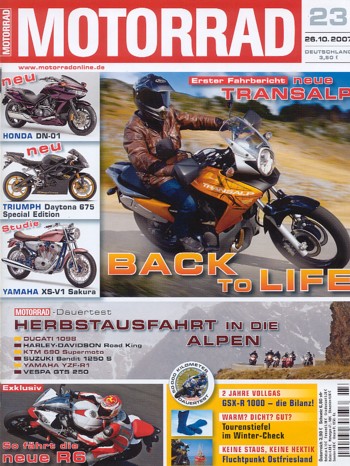 MOTORRAD 23/2007 – Test Yamaha YZF-R6; Aprilia SL 750 Shiver; BMW F 800 S; Test Honda Transalp