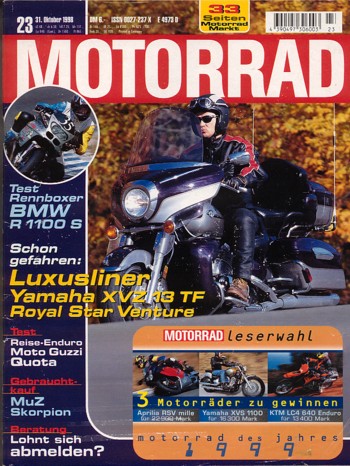 MOTORRAD 23/1998 – Test Yamaha XVZ 1300 TF Royal Star Venture; BMW R 1100 S, hier getunt als Sportboxer von Boxer-Team; Honda CBR 600 F