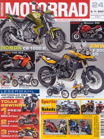 MOTORRAD 24/2007 – Test Triumph Rocket III Touring; Honda CBR 600 RR; BMW HP2 Megamoto; Honda Hornet 600