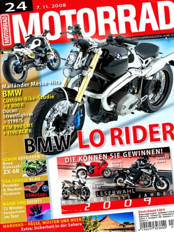MOTORRAD 24/2008 – Test Kawasaki Ninja ZX-6R; Test Yamaha XVS 950 A Midnight Star; Test Suzuki DR 125 SM; Aprilia NA 850 Mana