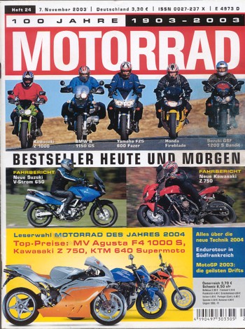 MOTORRAD 24/2003 – Test Kawasaki Z 750; Vergleich BMW R 1150 GS; Honda CBR 900 RR Fireblade; Kawasaki Z 1000