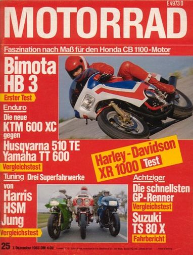 MOTORRAD 25/1983 – Test Bimota HB 3 mit 74 kW (100 PS) Test & Technik; Husqvarna TE 510 mit 32 kW (44 PS) im Vergleichstest