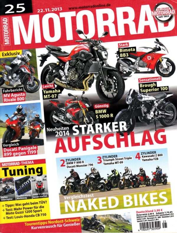 MOTORRAD 25/2013 – BMW F 800 R; Ducati Monster 796; Kawasaki Z 800; Triumph Street Triple