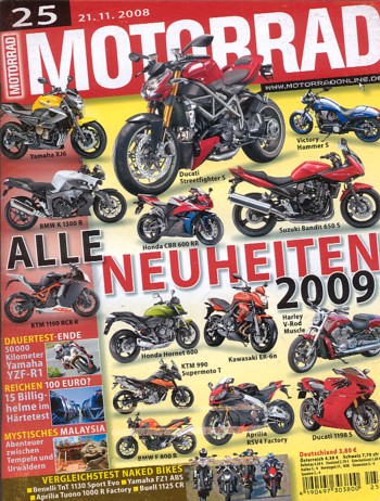 MOTORRAD 25/2008 – Test Triumph Street Triple R; BMW R 1200 GS; Honda CBF 600 S; Suzuki Bandit 1250 S