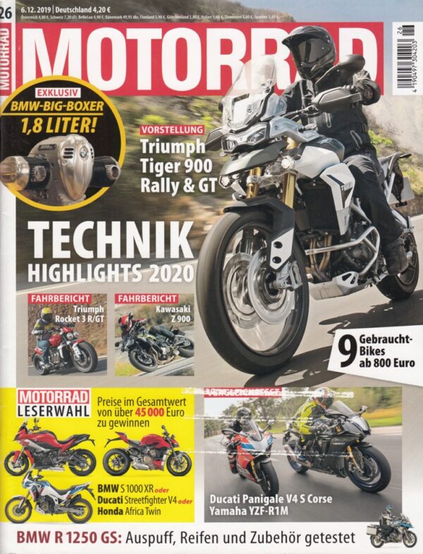 MOTORRAD 26/2019 – Triumph Tiger 900 Rally & GT, Triumph Rocket 3, Kawasaki Z 900