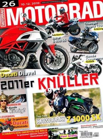 MOTORRAD 26/2010 – Test BMW G 650 GS; Test Ducati Diavel; Test Kawasaki Z 1000 SX; Test KTM 1190 RC8 R