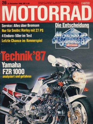MOTORRAD 26/1986 – Yamaha FZR 1000 Genesis mit 74 kW (100 PS) als Neuheit für 1987