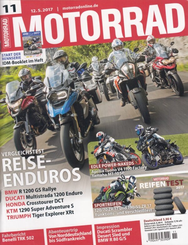 MOTORRAD 11/2017 – Vergleichstest Reise-Enduros und Power-Nakeds, Sportreifen Test 2017