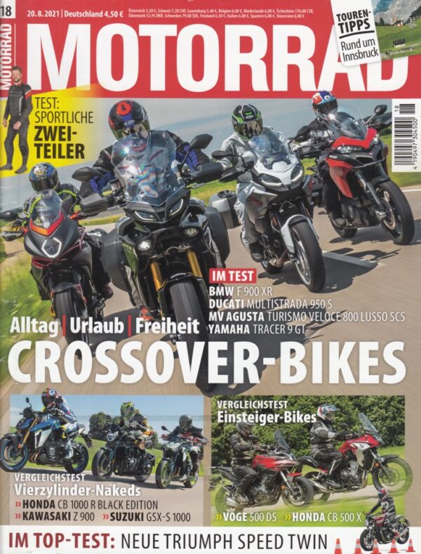 MOTORRAD 18/2021 – BMW F 900 XR & Ducati Multistrada 950 S und andere im Vergleich