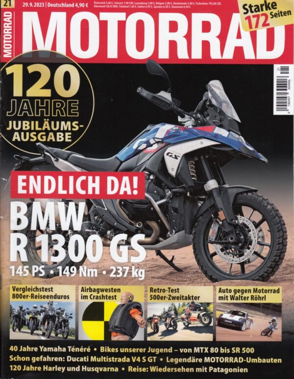 MOTORRAD 21/2023 – Endlich da: BMW R 1300 GS, Jubiläumsheft 120 Jahre